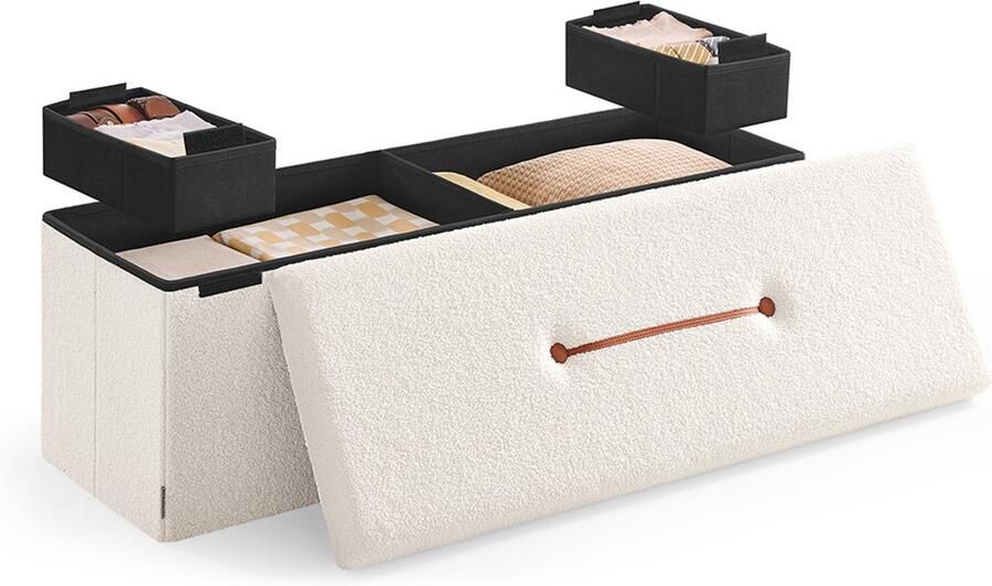 Songmics Kruk – Met Opbergruimte – 38 x 110 x 38 cm – Crèmewit – Comfort en Opslag