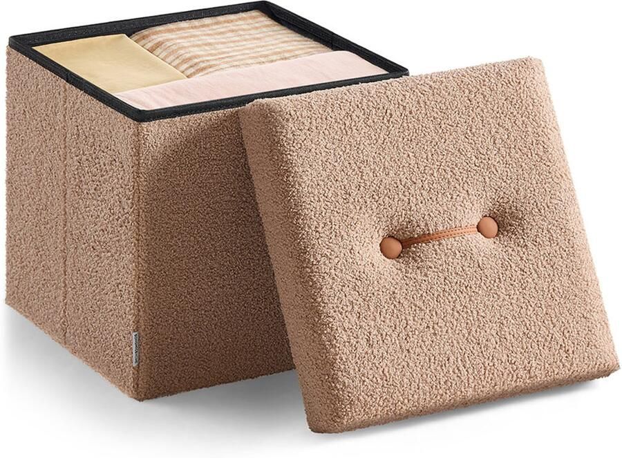 Songmics Kruk – Met Opbergruimte – 38 x 38 x 38 cm – Camelbruin – Handige Zitting