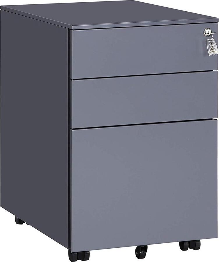 Songmics Ladeblok met Afsluitbare Lade Metaal 3 Lades Grijs