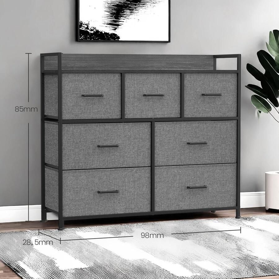 Songmics Ladekast 7 Stoffen Lades Met Handgrepen – Stalenframe Zwart