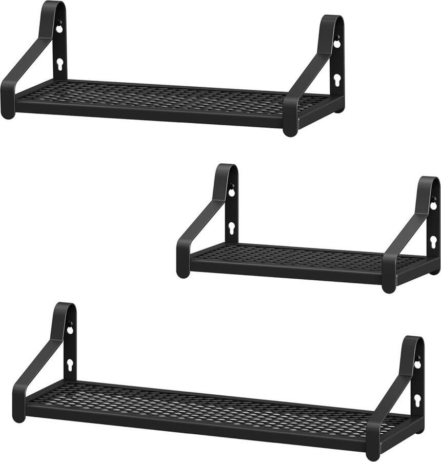 Songmics Metalen wandplanken set van 3 zwevende planken industriële stijl voor decoraties fotolijsten snuisterijen meerdere lay-outs zwart LFS031B01