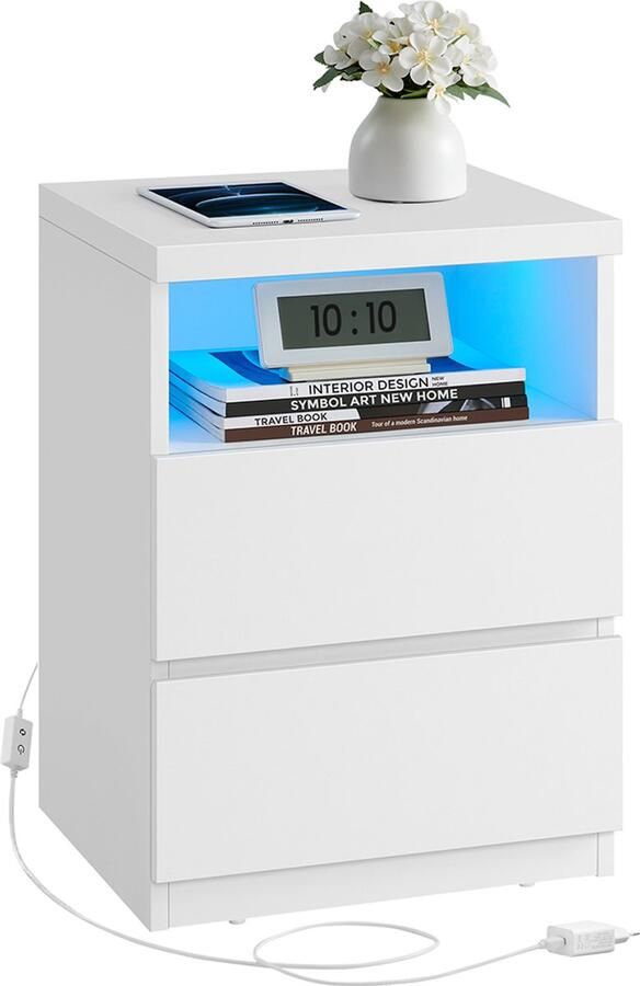 Songmics Nachtkastje – Met Verstelbare LED-Verlichting – Wolkwit – Modern Design