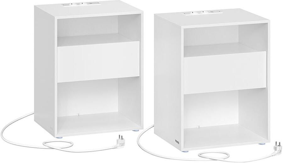 Songmics Nachtkastje – Set van 2 – Mat Wit – Met Oplaadfunctie – Met Lade