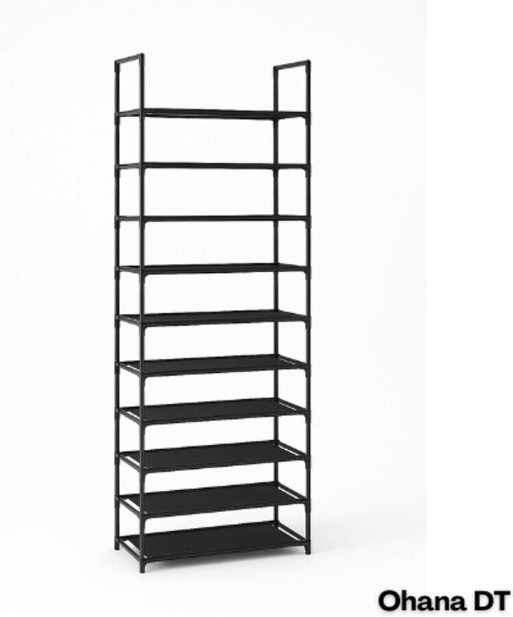Songmics Ohana DT Schoenenrek Hoog Schoenenkast Schoenen Rek 10 Niveaus 28x45x173 CM 30 Paar Schoenen Kantelbeveiliging Zwart