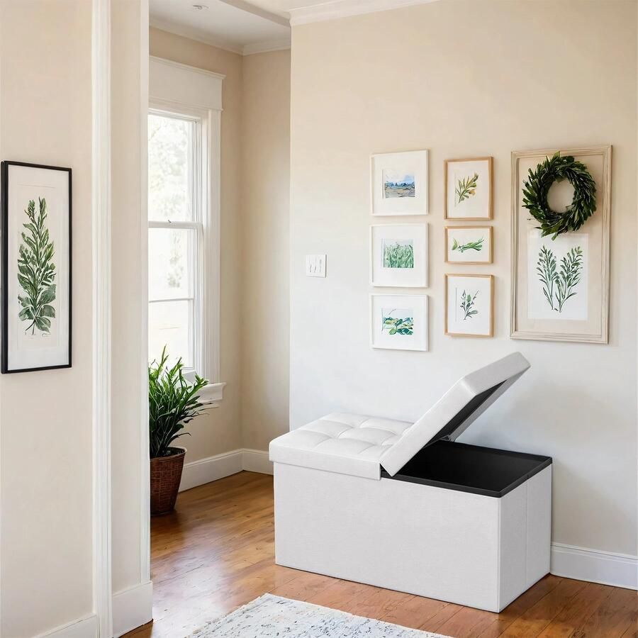 Songmics Opbergbank Bank met Opbergruimte Opklapbare Zitkist – Slim en Comfortabel Wit