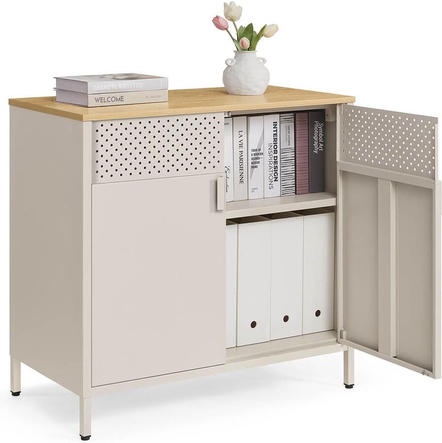 Songmics Opbergkast – 40 x 80 x 76 cm – Zandbeige-Naturel Beige – Moderne Kast