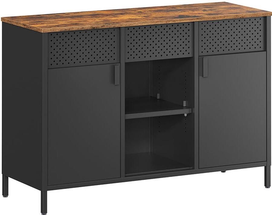 Songmics Opbergkast – Met Dubbele Deuren – Vintage Bruin-Mat Zwart – Industrieel