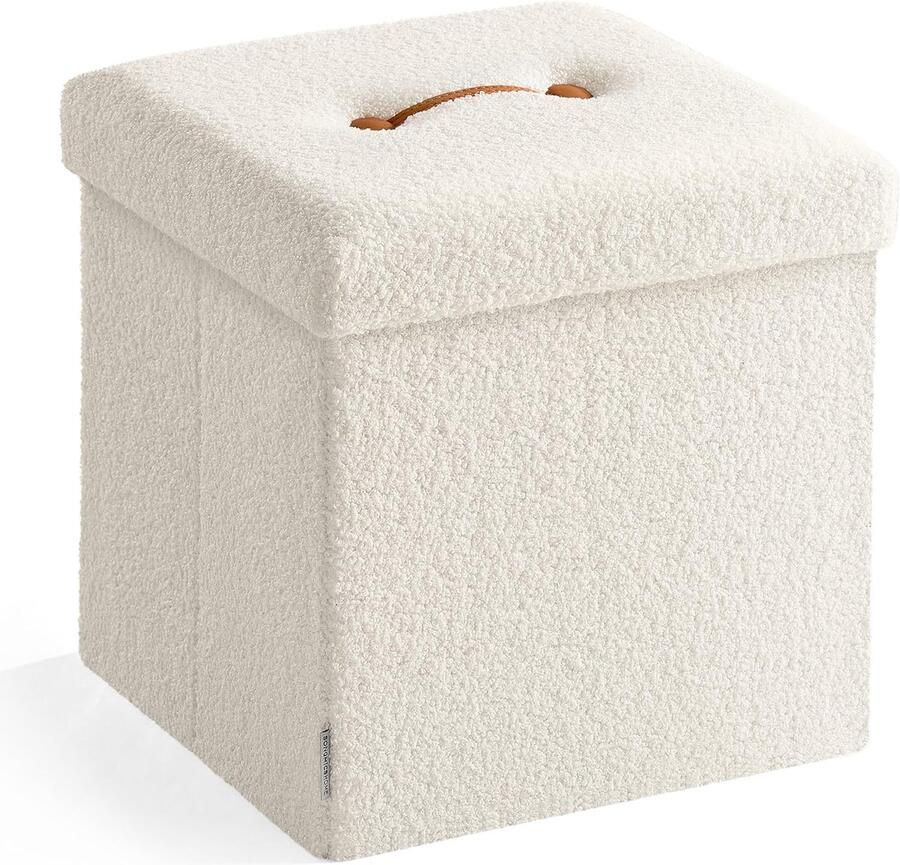 Kruk met opbergruimte opvouwbare kruk 38 x 38 x 38 cm Voetenbank Bank Bedbank Opbergdoos Draagvermogen tot 300 kg Woonkamer Slaapkamer Gang Crème Wit