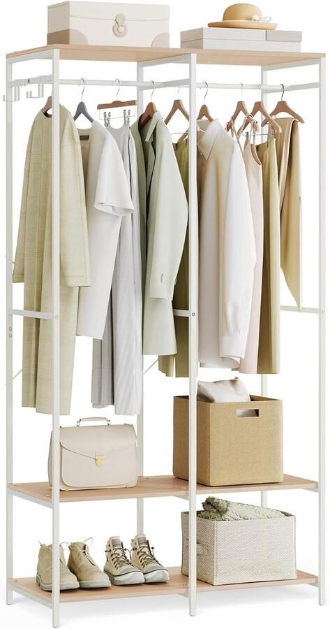 Songmics Open Garderoberek – Kledingrek met roede planken en uitneembare haken – 40 × 94 5 × 180 cm – Natural Beige (model RGR004W67)