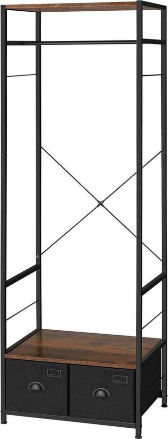 Songmics Open Kledingkast Garderobekast met 2 Stoffen Opbergkorven Zwart Rustiek Bruin