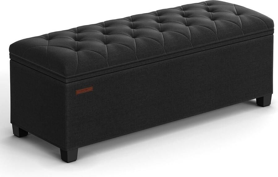 Songmics Opslag Ottomaanse bank Voetsteun met poten 15.7 x 43.3 x 15 7 inch einde bedbank Opslagkist Laad tot 660 lb voor woonkamer slaapkamer Toegang Inkt Zwart