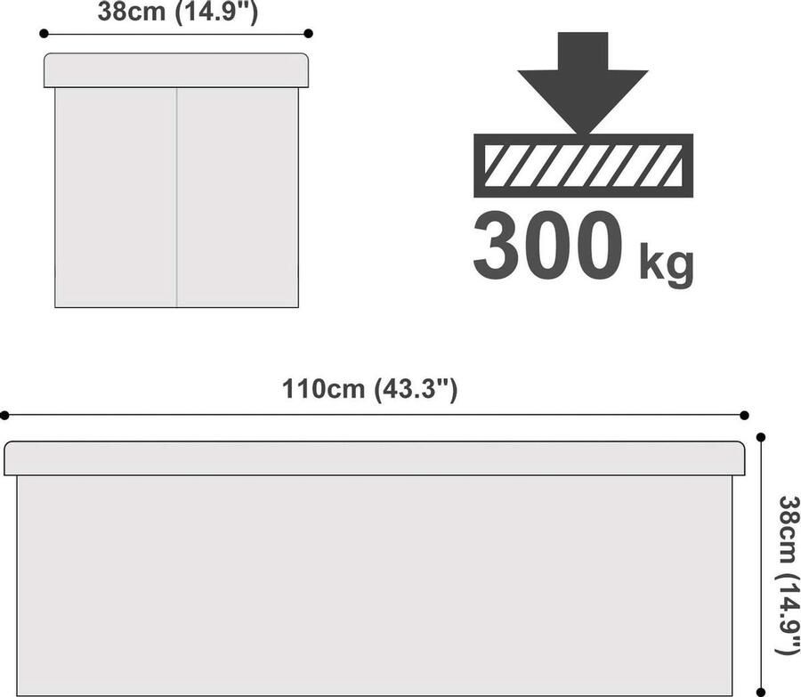 Songmics Opvouwbare zitkruk zitbank met 120 liter opbergruimte tot 300 kg belastbaar kunstleer