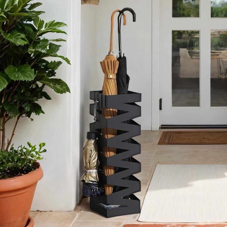 Songmics Paraplubak – Vierkant – Met Wateropvangbak – Met 4 Haken – Handig Voor Deurhal