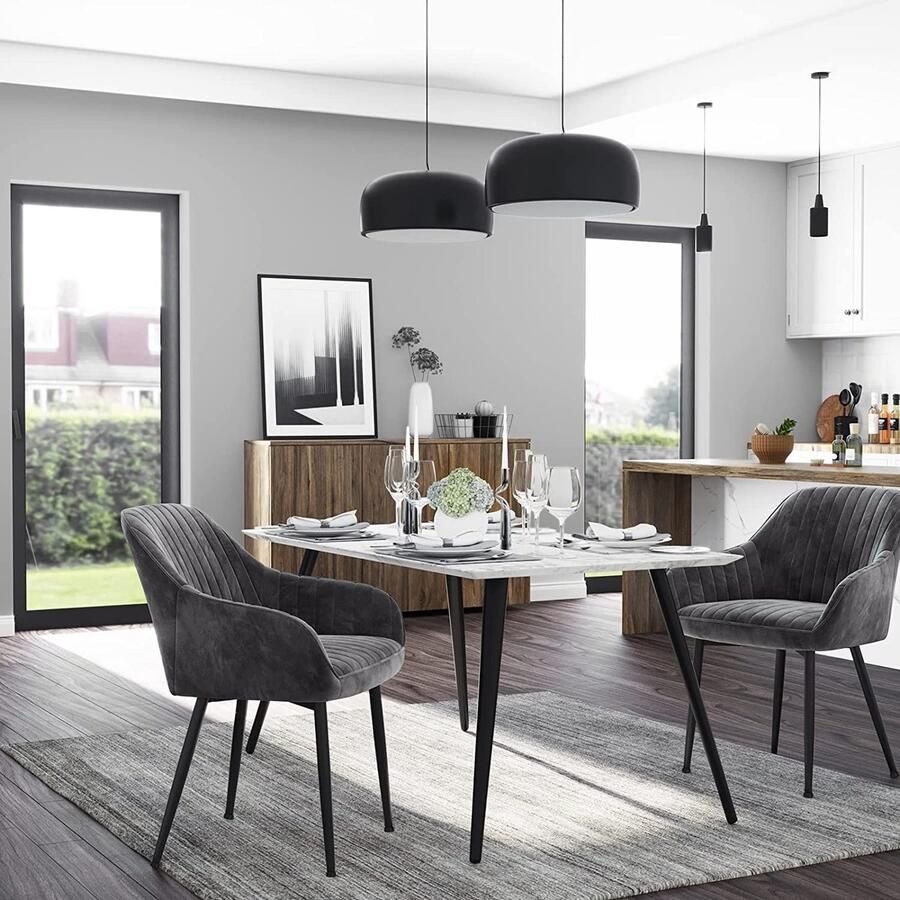 Songmics Parya Home eetkamerstoel fauteuil gestoffeerde stoel met armleuningen metalen poten fluwelen bekleding zitbreedte 49 cm max. 110 kg voor studeerkamer woonkamer slaapkamer grijs - Foto 2