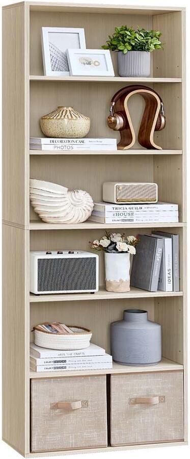 Songmics Plank – 6-Laags – Staand – 24 x 60 x 178 5 cm – Naturel Beige – Opbergmeubel