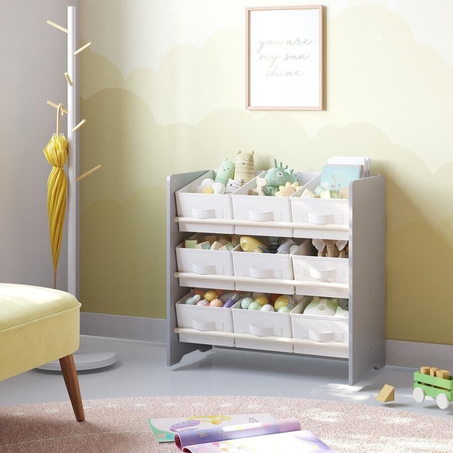 Songmics Plank – Boekenkast – 9 Opbergdozen – Vliesstof – Opgeruimde Look