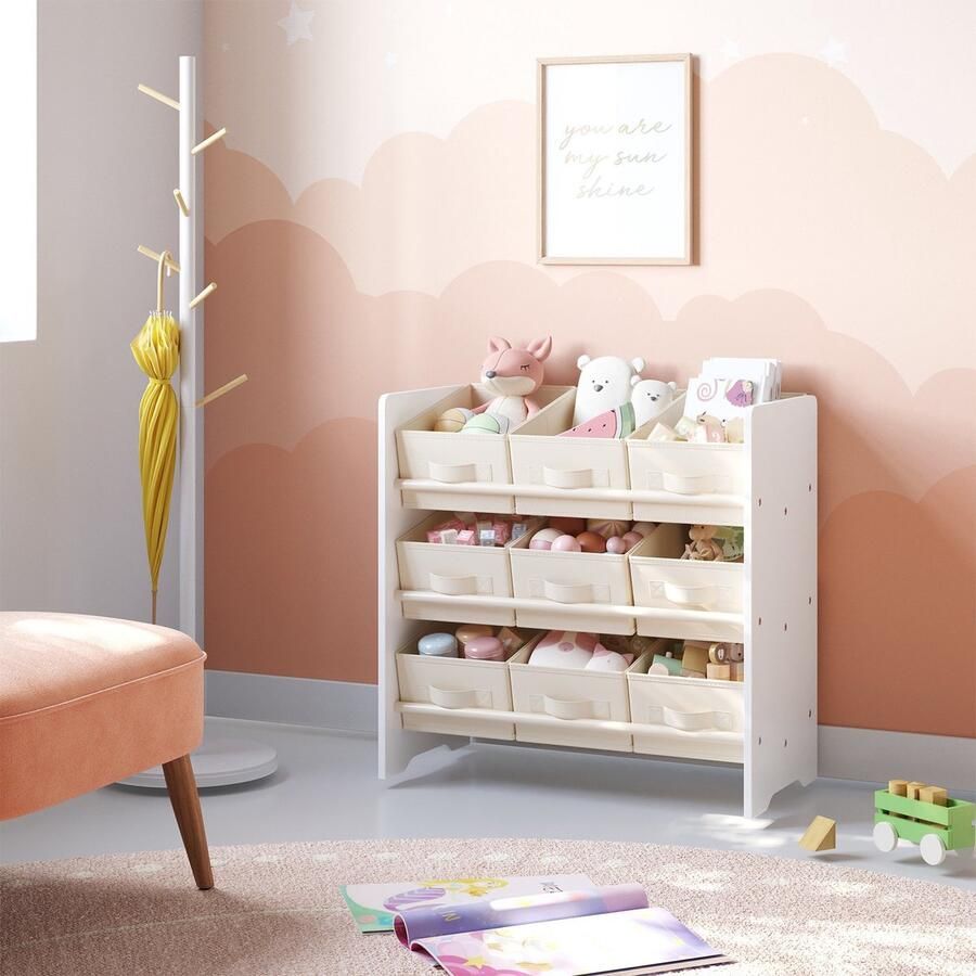 Songmics Plank – Boekenkast – 9 Opbergdozen – Vliesstof – Praktisch