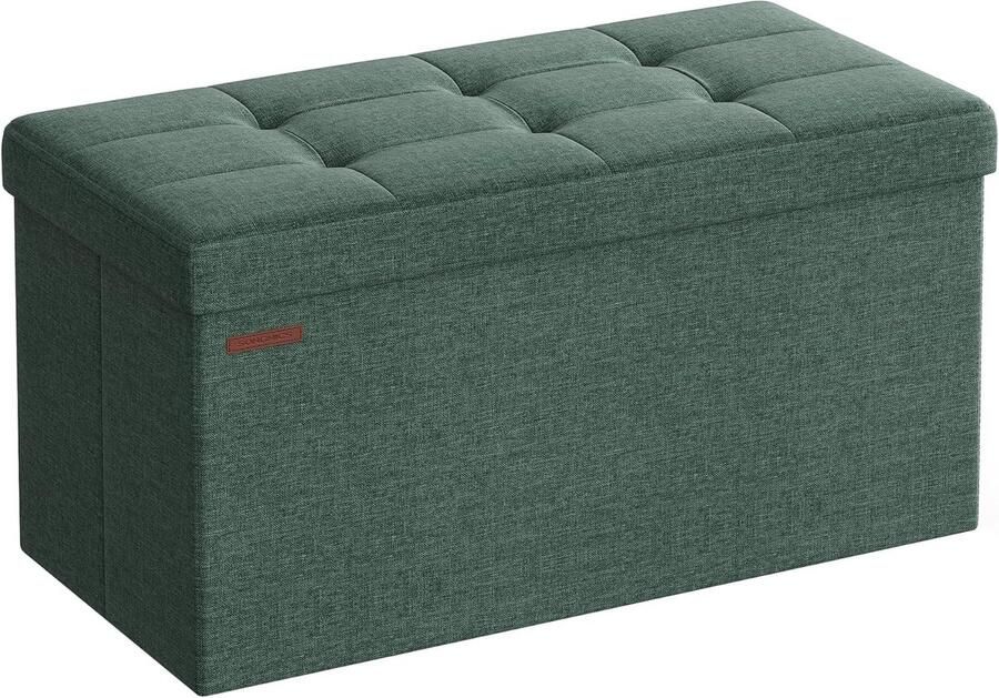 Songmics Poef met opbergruimte inklapbare zitbank 38 x 76 x 38 cm voetenbank opbergdoos tot 300 kg belastbaar voor woonkamer slaapkamer hal vintagegroen