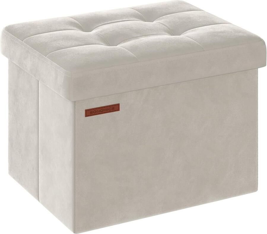 Songmics Poef met opbergruimte kleine inklapbare zitbank 31 x 41 cm voetenbank opbergdoos tot 130 kg belastbaar voor woonkamer slaapkamer slaapzaal crèmewit