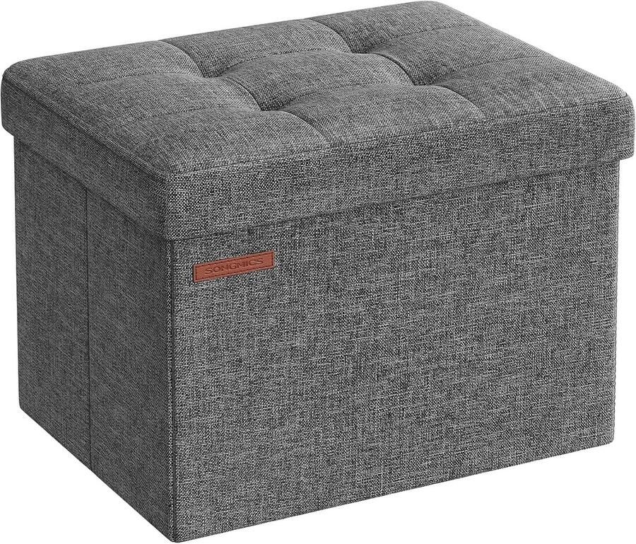 Songmics Poef met opbergruimte kleine inklapbare zitbank 31 x 41 cm voetenbank opbergdoos tot 130 kg belastbaar voor woonkamer slaapkamer slaapzaal donkergrijs LSF102G01