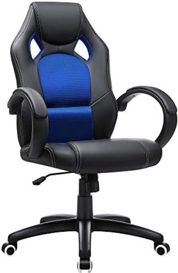 Songmics Racing stoel bureaustoel gaming stoel directiestoel draaistoel PU zwart-blauw