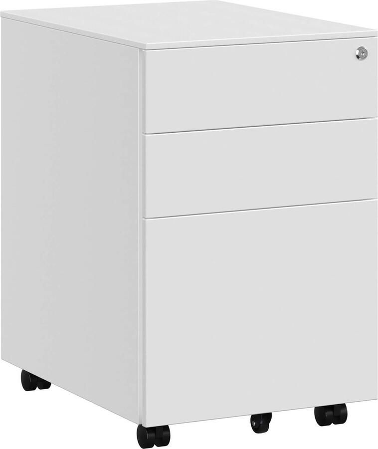 Songmics Rolcontainer onder bureau met 3 laden voorgemonteerd afsluitbare kantoorkast met hangmap voor documenten schrijfwaren 52 x 39 x 60 cm wit HMFC60WT