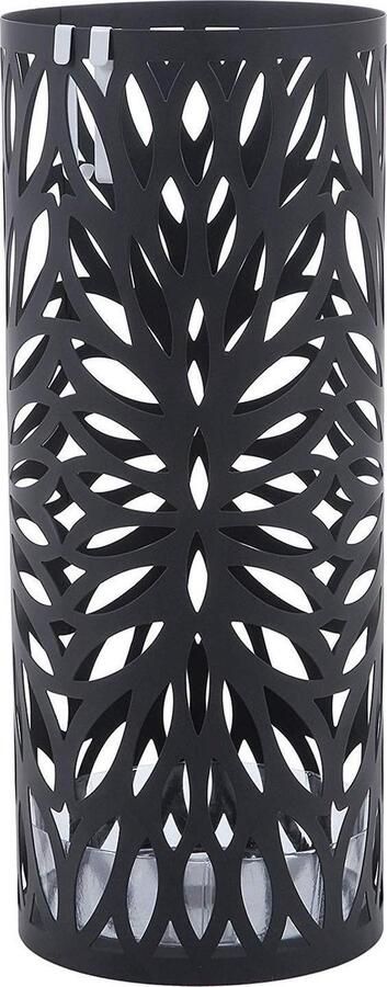 Songmics Ronde Parapluhouder Metaal Blaadjesmotief Zwart