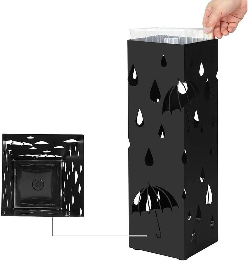 Songmics RoyaLuxe Zwart Paraplubak Paraplu's Paraplubakken Paraplu Houder Paraplu Paraplubak Zwart Metaal Kapstok Garderobe Zwart