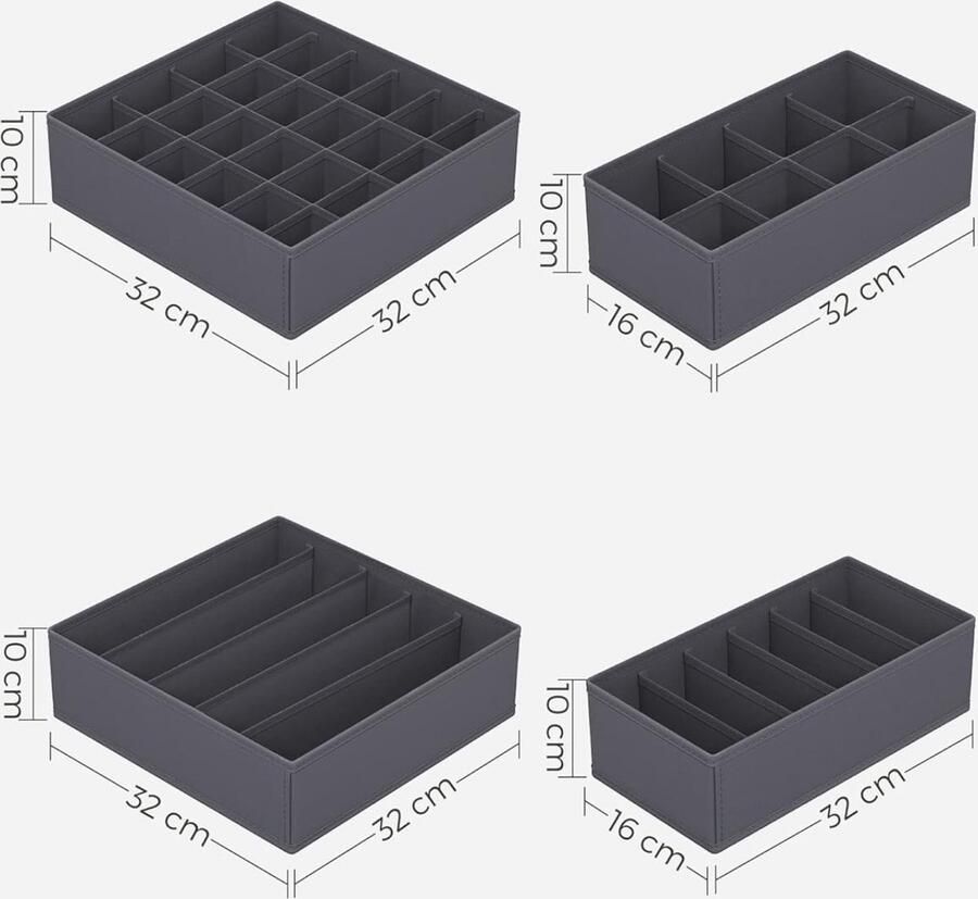 ‎SONGMICS RUS08GY Ondergoedorganizer 8-delige set lade-organizer opvouwbaar opbergsysteem kledingkast opbergdoos stoffen dozen opslag voor beha's sokken stropdassen grijs
