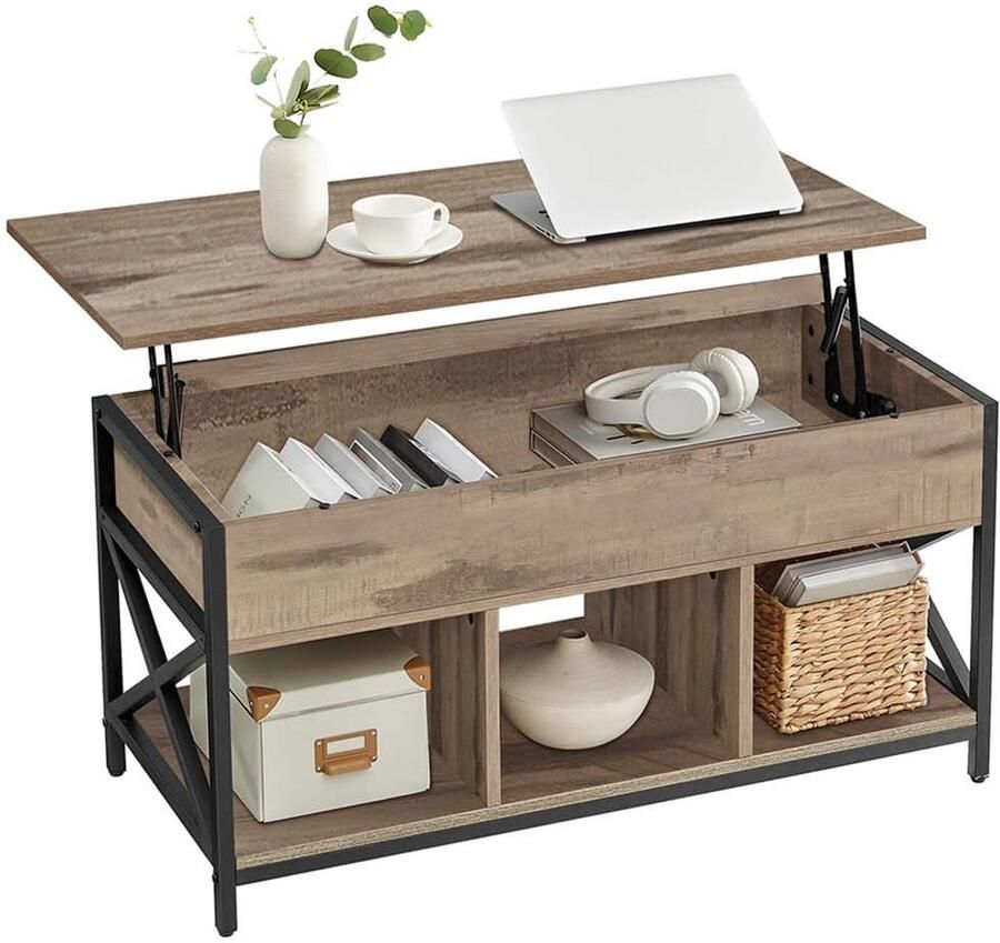 Songmics Salontafel – 50 x 100 x (46 5-62) cm – Camelbruin-Zwart – Verstelbare Hoogte