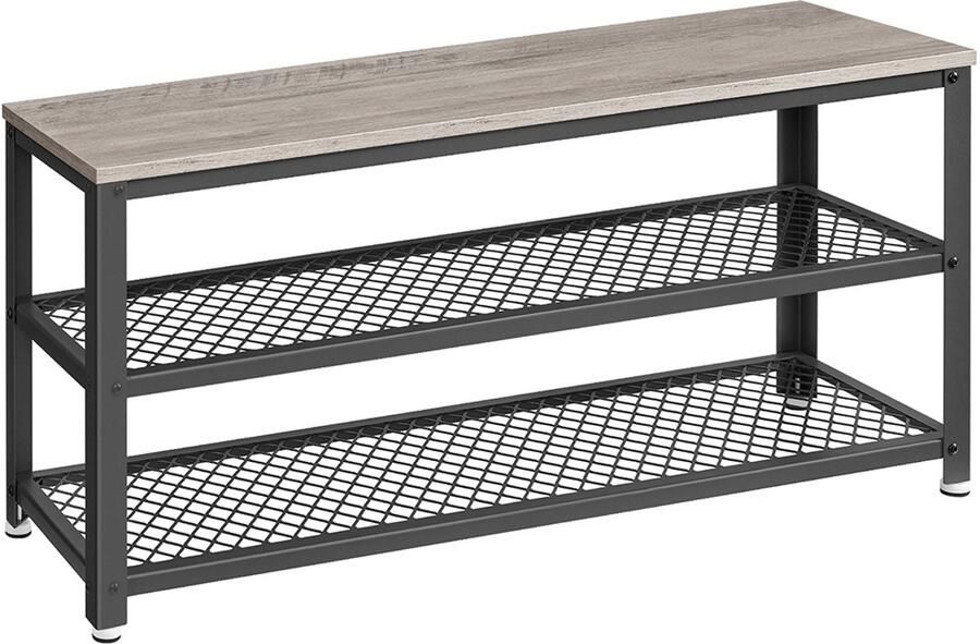 Songmics Schoenenbank met 2 Roosterplanken 30 x 100 x 45 cm Greige-Zwart – Opbergbank