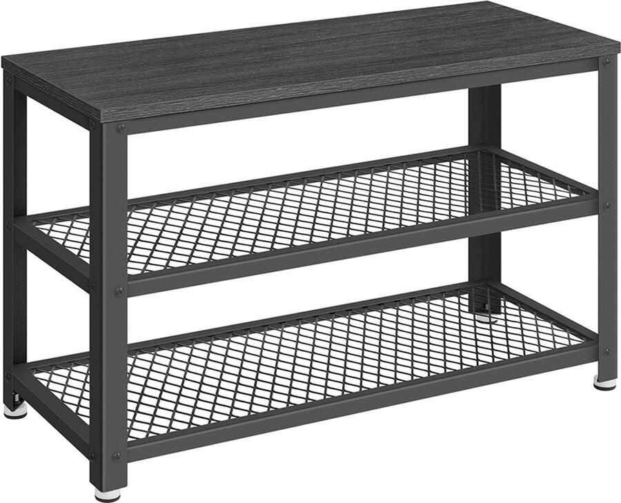 Songmics Schoenenbank – Met 2 Roosterplanken – 30 x 73 x 45 cm – Ebbenhout Zwart-Zwart – Compacte Opberger