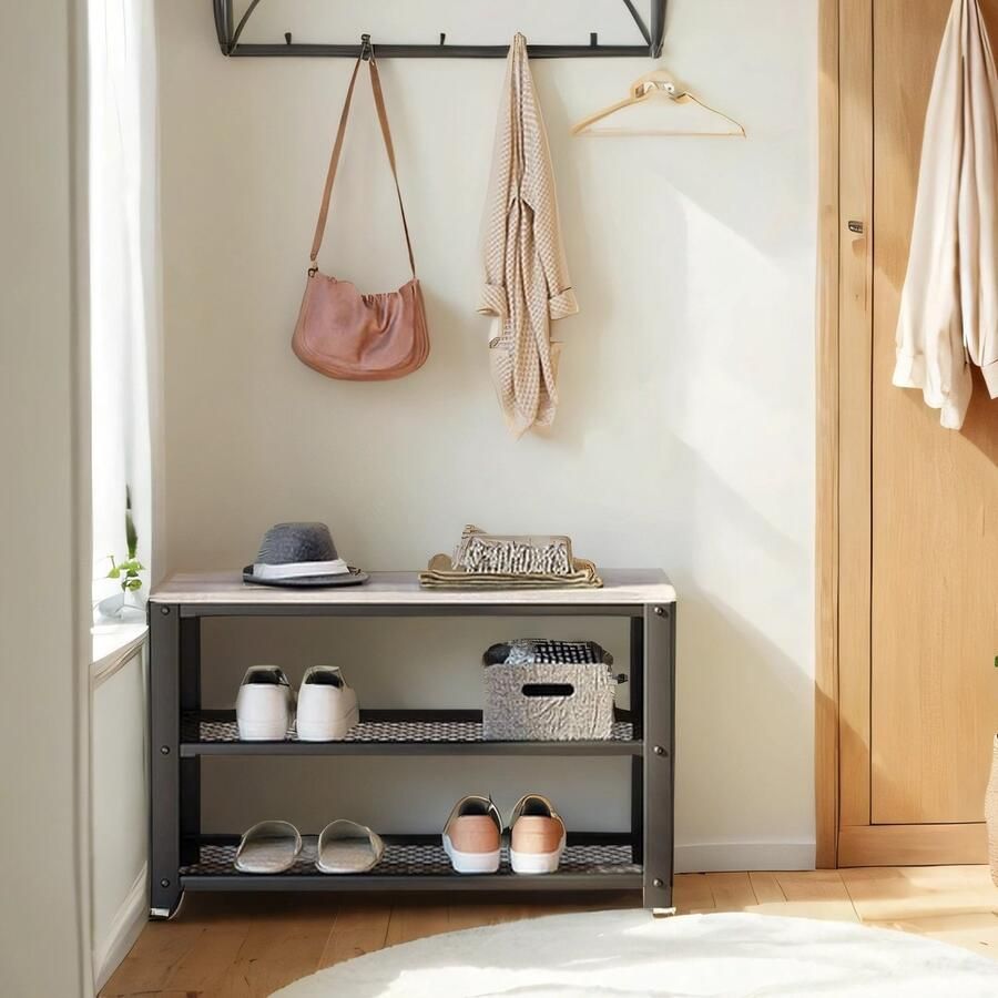 Songmics Schoenenbank – Met 2 Roosterplanken – 30 x 73 x 45 cm – Stabiel Schoenenrek