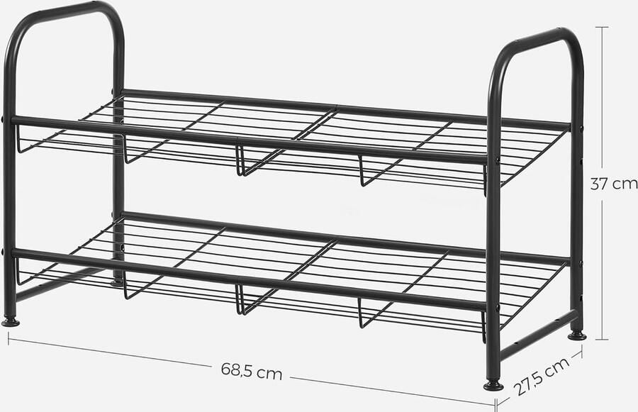 Songmics Schoenenkast met 2 niveaus stapelbaar tot 8 paar van metaal 68 5 x 27 5 x 37 cm voor hoge hakken sneakers pantoffels in de ingang zwart