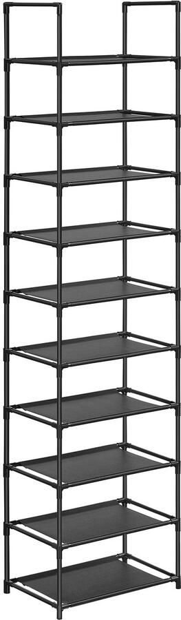Songmics Schoenenrek met 10 niveaus smalle schoenenkast schoenenopbergrek 45 x 28 x 173 cm metalen frame planken van viltstof voor hal slaapkamer zwart LSH010B02