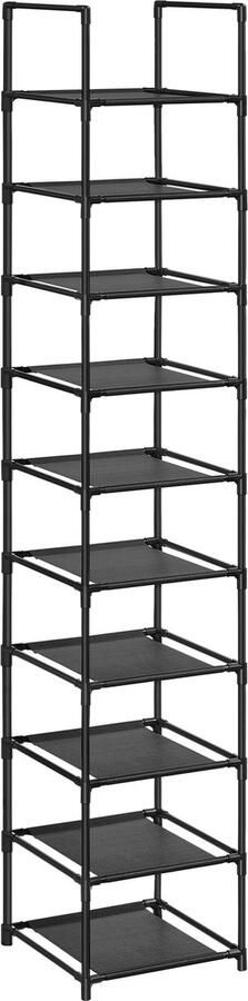 Songmics Schoenenrek Schoenenplank 10 Niveaus open Schoenenkast Schoenenopslag Smal 33 x 33 x 173 cm Metalen Frame Planken van Vliesstof voor Hal Slaapkamer Zwart LSR110B02