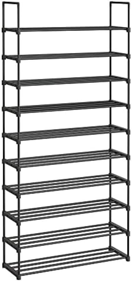 Songmics Schoenenrek met 10 Niveaus Metalen Schoenenopslag voor Maximaal 50 Paar Schoenen Schoenenplank voor Woonkamer Gang en Kleedkamer 30 x 94 x 206 cm Zwart