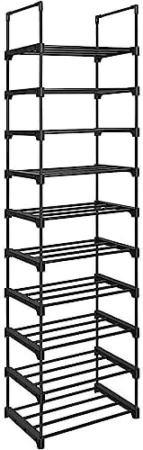 Songmics schoenenrek met 10 planken groot metalen schoenenrek doe-het-zelf standplank ruimtebesparend multifunctioneel woonkamer slaapkamer keuken 45 x 30 x 174 cm zwart