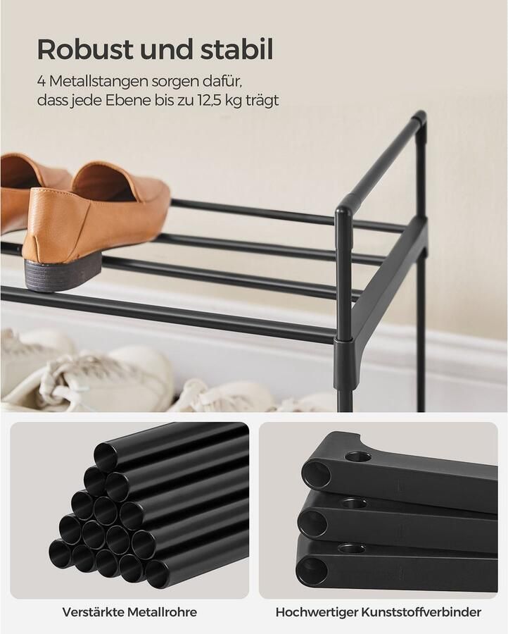 Songmics Schoenenrek met 2 niveaus van schoenenopslag van metaal voor maximaal 10 paar schoenen schoenenorganizer voor woonkamer gang en kleedkamer 92 x 30 x 33 cm zwart LSA12BK