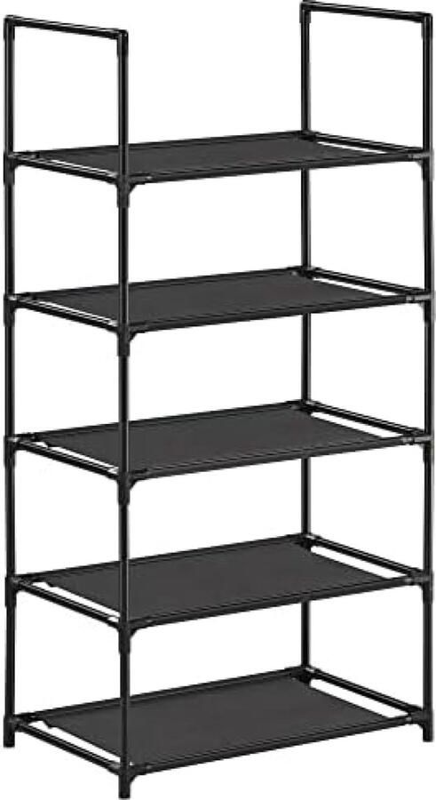 Songmics Schoenenrek met 5 niveaus en smalle vorm Metalen frame Planken van vliesstof Hal en Slaapkamer 28 x 45 x 89 cm Zwart
