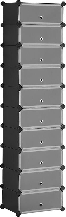 Songmics Schoenenrek met Deur 10 Niveaus van PP-kunststof Met Rubberen Hamer en Kantelbeveiliging Halftransparant Wit Zwart