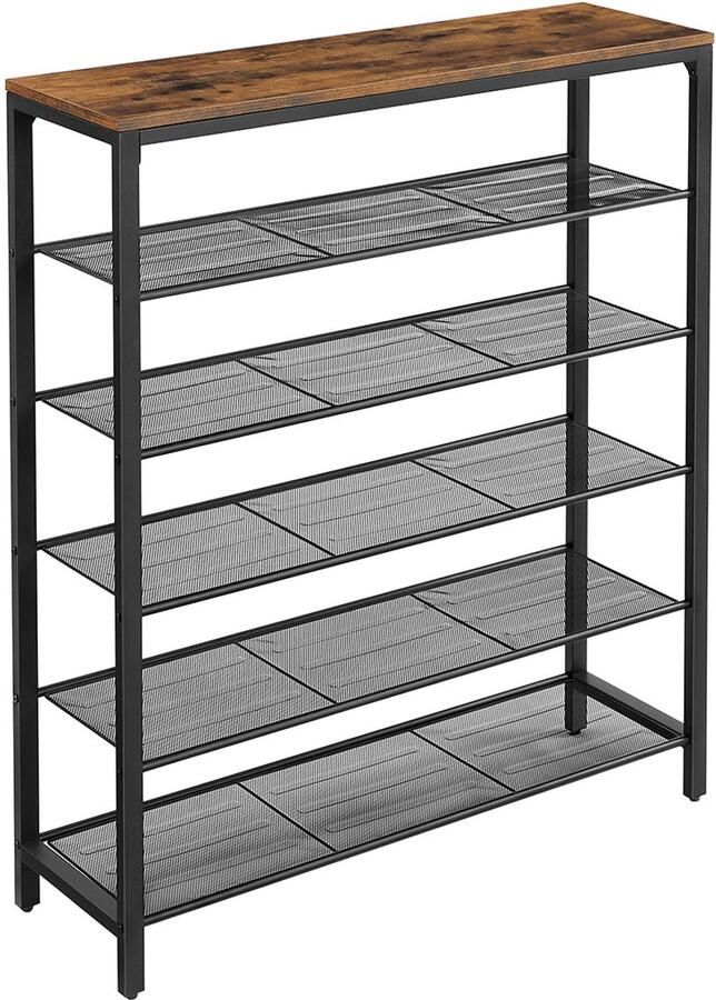 Hoppa! Schoenenrek met 6 roosterniveaus en royaal oppervlak voor de entree hal metalen frame industrieel design vintage bruin-zwart - Foto 2