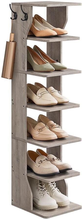Songmics Schoenenrek – Smal – Met 7 Niveaus – Greige Gemêleerd – Slim Opslaan
