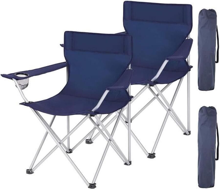 Songmics Set van 2 opklapbare campingstoelen klapstoelen buiten comfortabel met armleuningen en bekerhouder stabiel frame laadvermogen 120 kg zwart HMCB01IN