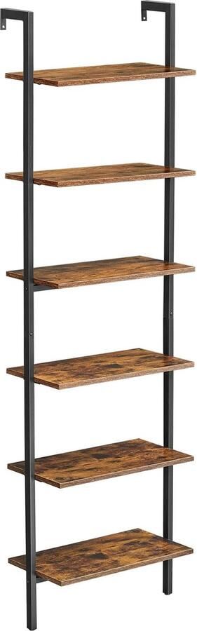 Songmics Staande plank boekenkast 6 planken ladderplank opbergruimte voor boeken decoratie slaapkamer woonkamer kantoor 60 x 30 x 204 8 cm industrieel ontwerp vintage bruin-zwart LLS103B01