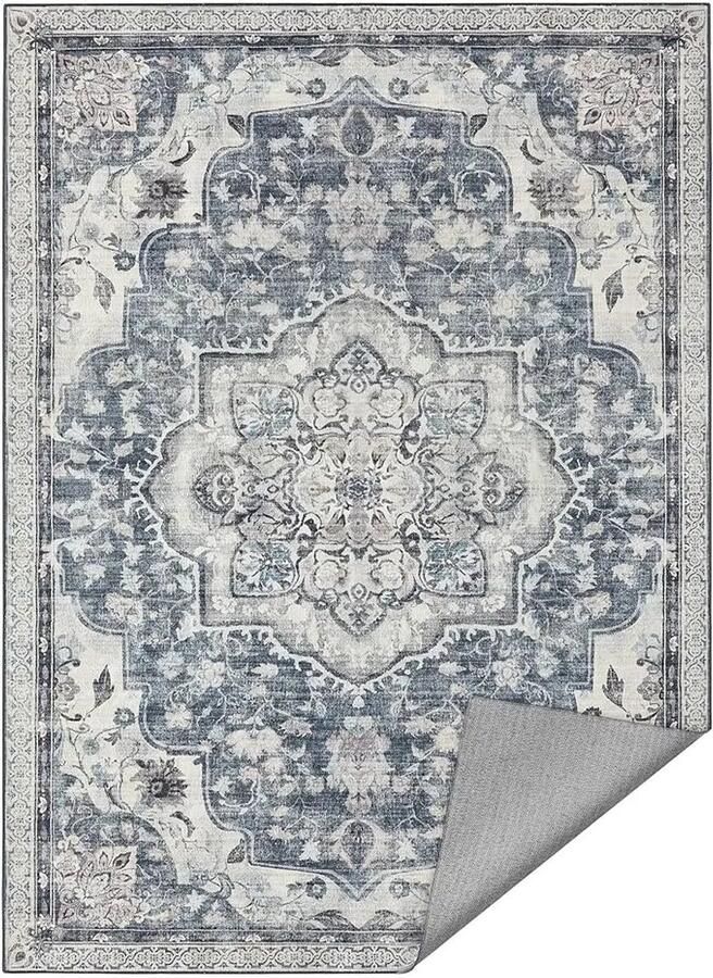 Songmics Tapijt Kleed Vloerkleed Rechthoek Huiskleed Woonkamer Slaapkamer Antislip Laagpolig Wasbaar 170 x 120 cm Vintage Grijs