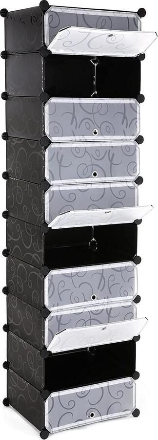 Songmics Vasagle 10 Laags Kunststof Schoenenkast Zwart Wit 173 x 48 x 36 cm