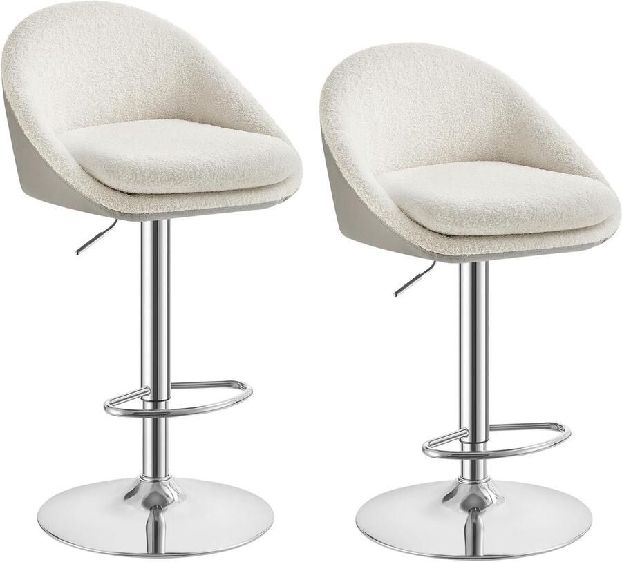 Songmics VASAGLE Barstoel set van 2 – Keuken- barstoel met in hoogte verstelbaar zitvlak en 360° draaibare zitting + rugleuning & voetensteun – Stalen frame – Crèmewit – Model LJB110W01