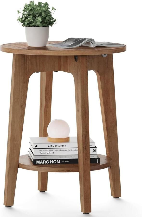 Songmics VASAGLE Bijzettafel Banktafel Kleine Ronde Tafel voor Woonkamer Nachtkastje voor Kleine Ruimtes met Onderplank Moderne Stijl Honingbruin LET283T41