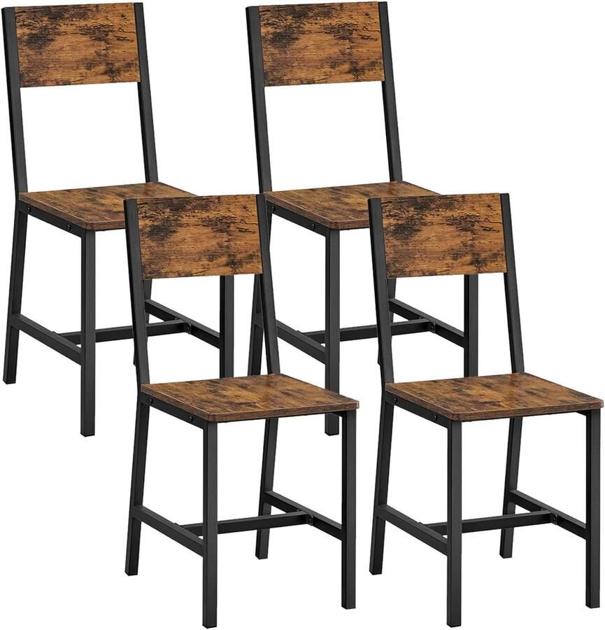 Songmics VASAGLE Eetkamerstoelen Keukenstoelen Set van 4 Metalen Frame voor Eetkamer Woonkamer Keuken Vintage Bruin Inkt Zwart LDC093K02